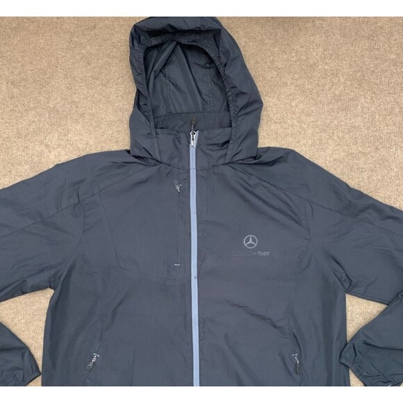 Mercedes-Benz Jacket Mens M Lightweight Hooded Black Windbreaker Zip-Up - Picture 3 of 10